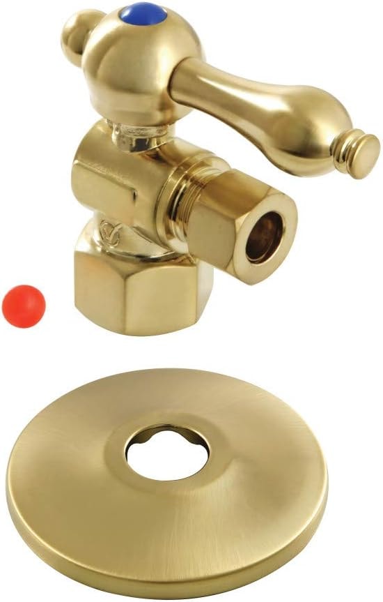 Kingston Brass CC43107K 1/2" FIP x 3/8" OD Comp Quarter-Turn Angle Stop Valve with Flange, Brushed Brass