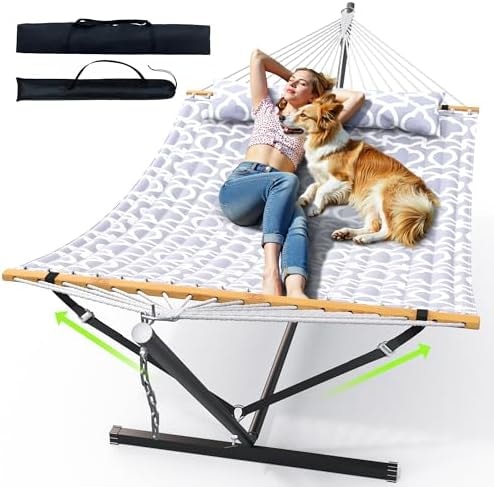 ANAGOO Double Hammock with Stand 500lbs Heavy Duty Outdoor Two Person White