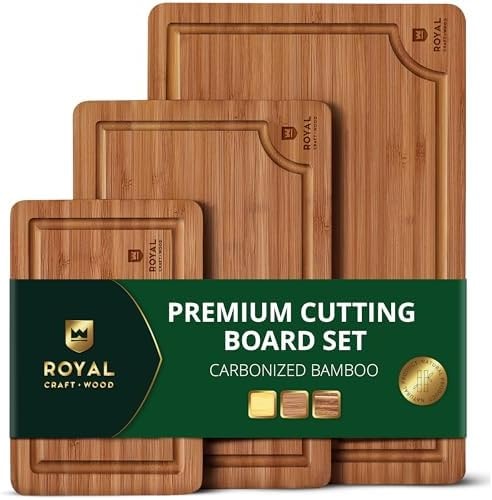ROYAL CRAFT WOOD Wooden Cutting Boards for Kitchen Appliances - Non Toxic Bamboo Wood Cutting Board Set with Deep Juice Groove, Side Handles, Charcuterie & Butcher Block for Meat, Meal Prep & Serving