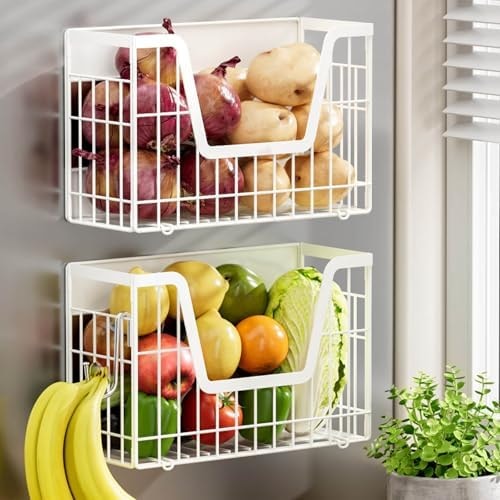 YIWANFW 2 Set Magnetic Fridge Shelf, White Magnetic Fruit Basket for Fridge