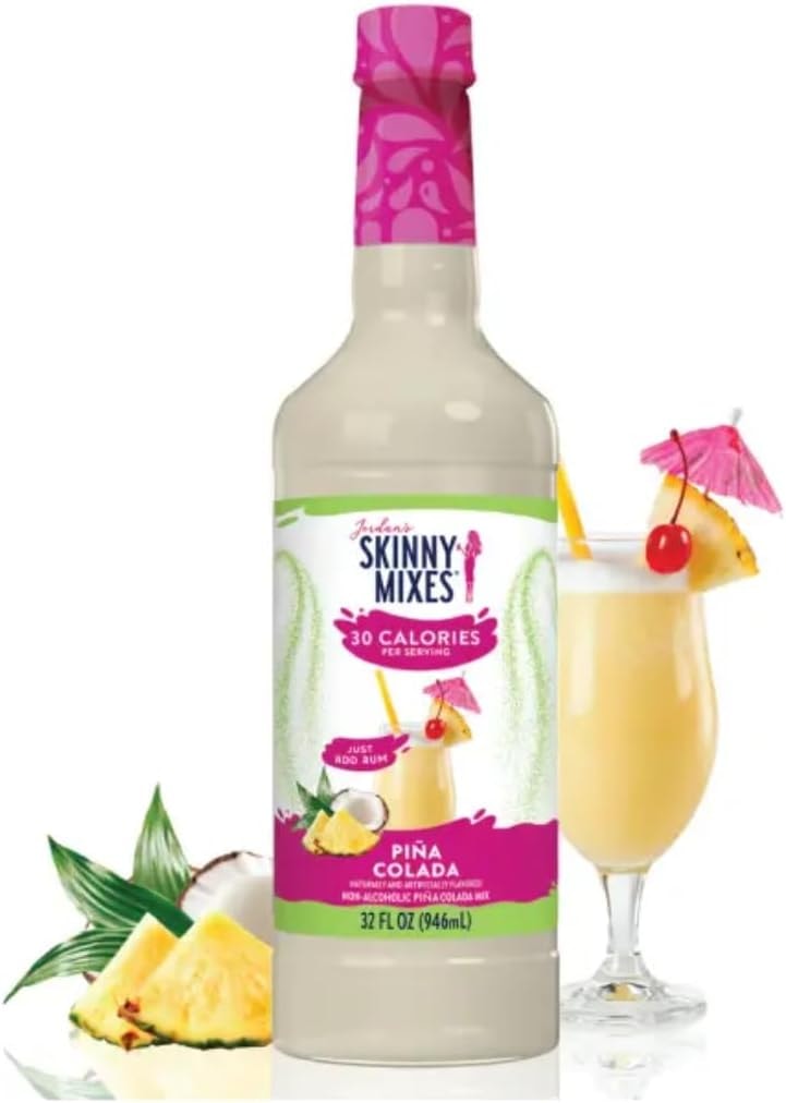 Jordan's Skinny Mixes Pina Colada Mix, Flavored Cocktail Mixer for Drinks, Tropical Drink Flavoring for Cocktails & Mocktails, Low Calorie, Gluten Free, Keto Friendly, 32 Fl Oz, 1 Pack