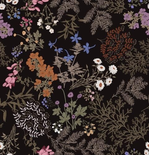 Micpolo Peel and Stick Wallpaper Black Floral Wallpaper Dark Floral Leaf Contact Paper for Cabinet Vintage Self-Adhesive Removable Wall Paper for Bathroom Bedroom Kitchen Shelf Liner 17.3" x 394"