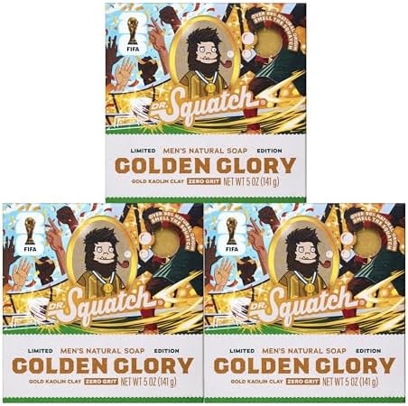 Dr. Squatch Natural Men's Bar Soap – Limited Edition FIFA World Cup 2026 Inspired Gifts for Men – Natural Cold Process Soap Bar – Golden Glory (5 oz, 3-Pack)