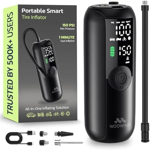 Woowind Bike Pump Portable Air Compressor for Cars & Bikes, 150 PSI