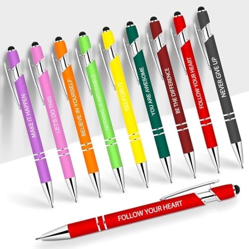 Greengines 10 PCS Inspirational Pens Bulk with Stylus Tip Gifts Black Ink