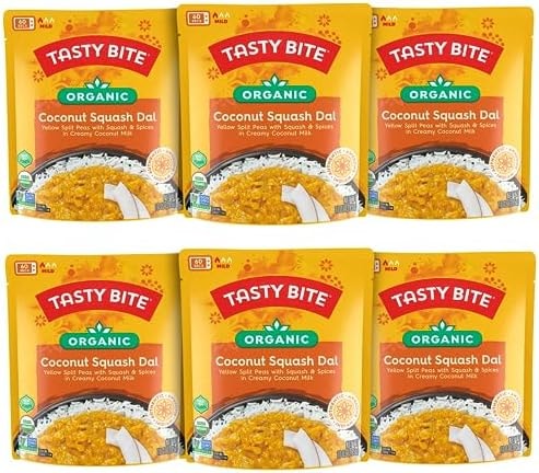 Tasty Bite Organic Coconut Squash Dal, 10 Ounce, Pack of 6, Ready to Eat, Microwavable Entree, Vegan