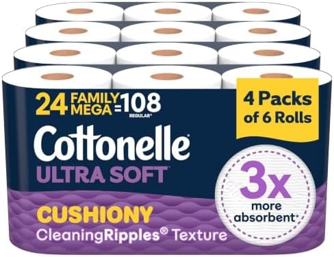Cottonelle Ultra Soft Toilet Paper, 24 Family Mega Rolls=108 Regular Rolls