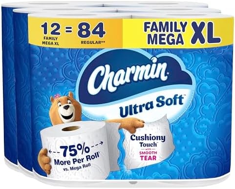 Charmin Ultra Soft Cushiony Touch Toilet Paper, 12 Family Mega XL Rolls = 84 Regular Rolls