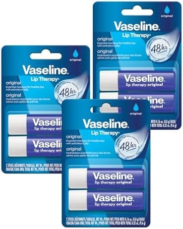 Vaseline Lip Therapy Care Original, Fast-Acting Nourishment, Ideal for Chapped, Dry, Cracked, or Damaged Lips, Lip Balm, 3-Pack of 2, 0.16 Oz Each, 6 Lip Balms
