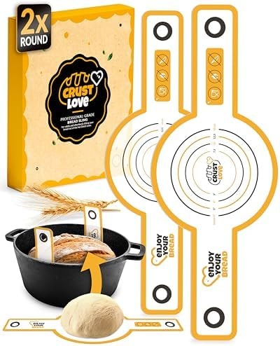 CRUSTLOVE 2 PCS Sourdough Silicone Bread Sling Round – Non-Stick Sourdough Sling & Baking Mat, Reusable & Easy to Clean, Heat Resistant to 480°F, Dough Mat for Artisan Bread Baking Supplies