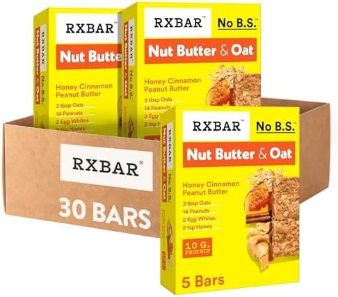 RXBAR Nut Butter and Oat Protein Bars, Protein Snacks, Snack Bars, Honey Cinnamon Peanut Butter (6 Boxes, 30 Bars)