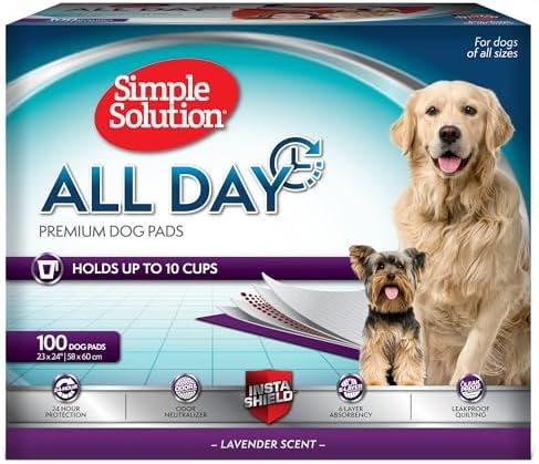 Simple Solution All Day Pee Pads for Dogs, Puppy Potty Training, Leak Proof Dog Pads, Pet Pee Pad, Disposable Puppy Pad, Lavender Scent, LARGE 23"x24", 100 Count