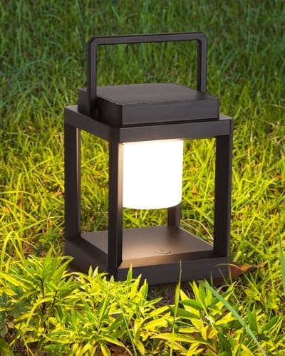 DAKAFUL Solar Table Lamp for Outdoor & Indoor Use - LED Nightstand Lantern, Portable Rechargeable Hanging Lamps Waterproof, Cordless Battery-Operated Lights for Reading, Garden Decor, Camping