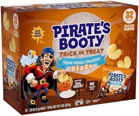 Pirate's Booty Aged White Cheddar Cheese Puffs Halloween Snacks, 8 oz