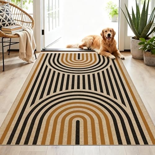 Washable Rainbow Easy Jute Indoor Outdoor Area Rug 3x5 for Entryway