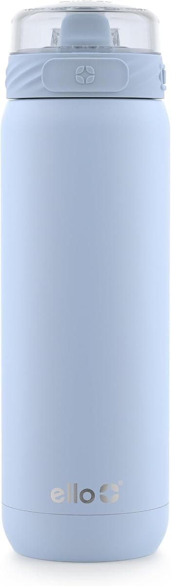 Ello Cooper 32oz Stainless Steel Water Bottle with Straw and Carry Handle, Double Walled and Vacuum Insulated Metal, Leak Proof Locking Lid with Soft Silicone Spout, Reusbale, BPA Free, Halogen Blue