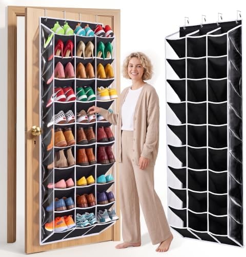 30-60 Pairs Over the Door Shoe Organizer, Shoe Rack for Closet, Black