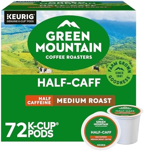 Green Mountain Coffee Roasters Half Caff Keurig Single-Serve K-Cup pods, Medium Roast Coffee, 72 Count