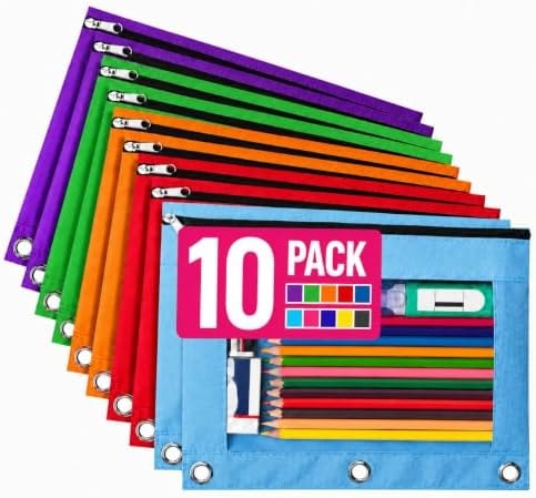 Forvencer 10 Pack Pocket for 3 Ring Binder, Large Pencil Case Pouch
