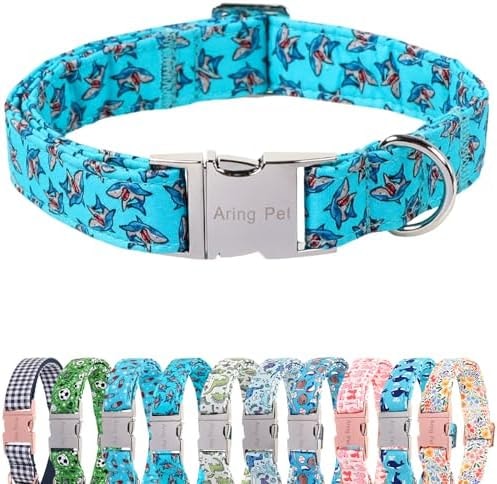 ARING PET Summer Dog Collar for Small Medium Large Boy Dogs-Blue Shark S