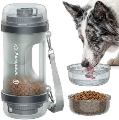 Aurapaws 33.5oz Portable Dog Water Bottle for Travel Hydration&Food Feeder