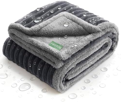 FWERDG Waterproof Puppy Blankets for Small Dogs - Cozy Fleece Calming Cat Blanket for Couch Furniture Protector, Washable Dog Blankets for Indoors & Outdoors, Grey, 25"x35"