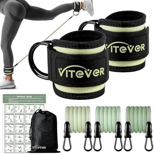 VITEVER Ankle Resistance Bands with Cuffs for Women, Leg Glute and Booty Workout Equipment for Home Gym, Pilates Equipment, Ankle Weights with Green Resistance Bands for Kickbacks Hip Fitness Training