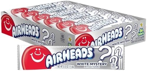 Airheads Candy, Individually Wrapped Full Size Bars, White Mystery, Bulk Taffy, Non Melting, Party, 0.55 oz (Pack of 36)