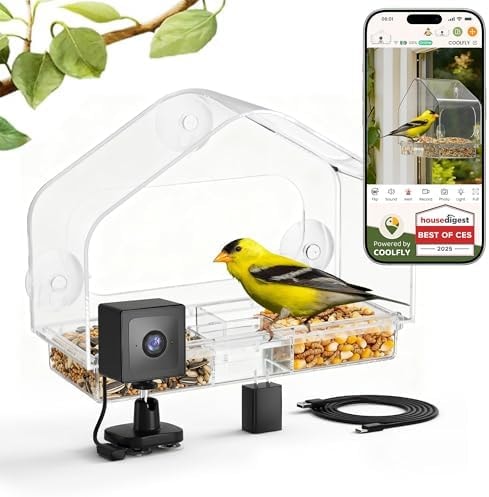 Smart Window Bird Feeder with 2K Camera & AI Identification, Strong Suction Cup Mount, All-Weather Design, Real-Time Alerts, Easy to Install, for Apartments & Homes, Perfect for Bird Lovers
