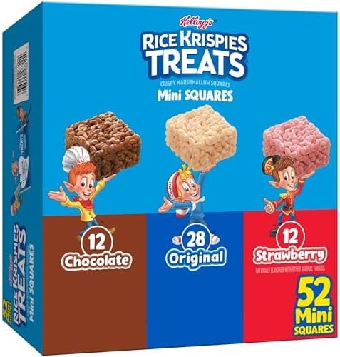 Rice Krispies Treats Mini Crispy Marshmallow Squares, Kids Snacks, Cereal Bars, 3-Flavor Variety Pack, 20.1oz Box (52 Bars)