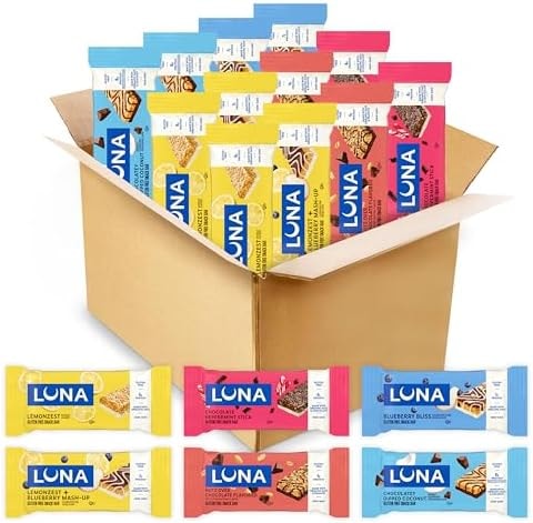 LUNA Bar Variety Pack, 6 Flavors, Gluten Free Snack Bars, 12ct