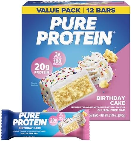 Pure Protein Birthday Cake Protein Bars, 20g Protein, Gluten Free, 12 Ct
