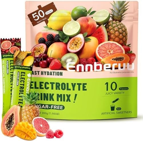 Electrolyte Powder Packets, 50 Sticks Sugar-Free Hydration Drink, 10 Flavor