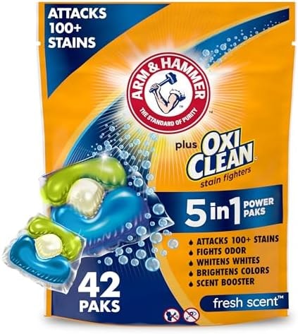 ARM & HAMMER Plus OxiClean 5-in-1 Laundry Detergent Power Paks, 42 Count