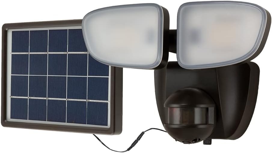 HALO Solar Outdoor LED Flood Light with 180 Degree Motion Sensor Flood & Security Twin Head Light 2000 Lumens Bronze