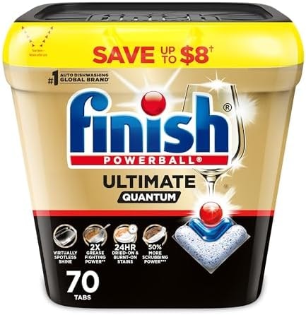 Finish Ultimate Quantum Dishwasher Pods, New & Improved Formula, Dishwasher Detergent Dish Soap, Removes Burnt-On & Dried-On Stain, Degreasing & Scrubbing Power, Fresh Scent, 70 Count