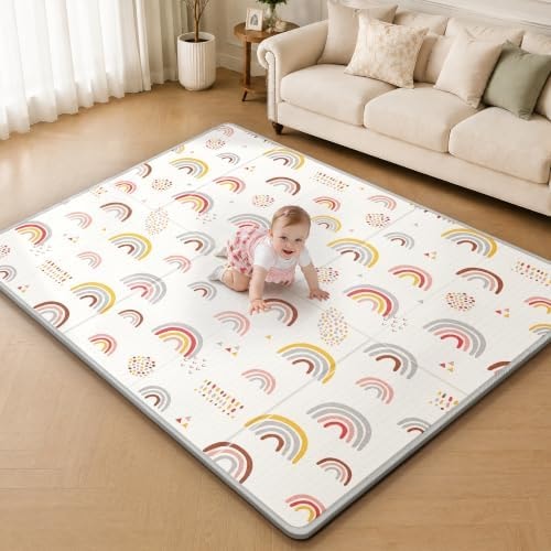 XL Baby Play Mat, 79" X 71" Extra Large Play Mat, Baby Mats for Floor, Waterproof, Anti-Slip Baby Crawling Mat, Soft Foam Mat for Babies and Toddlers, Reversible & Portable Speckled Rainbow