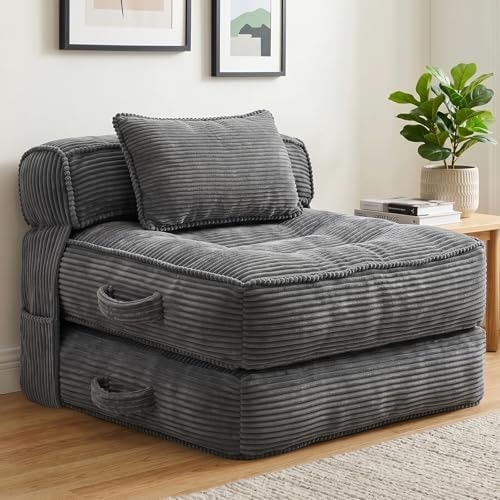 ORWIPO Folding Sofa Bed, Convertible Sleeper Chair with Pillow(Grey)