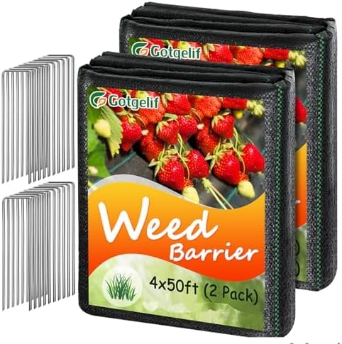 GOTGELIF Weed Barrier Fabric 4x100ft Heavy Duty, Ground Cover with 20 Pegs