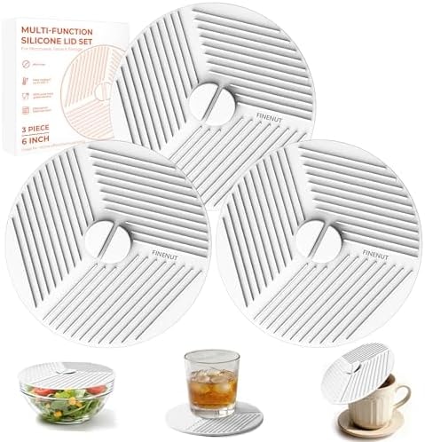 FINENUT 3 Pack 6 Inch Silicone Lids for Bowls, Microwave Splatter Cover Food Storage Universal Multi-Use Pot Holders Trivet Mats, Heat Resistant Dishwasher Safe for Cups Mugs Kitchen Food Containers