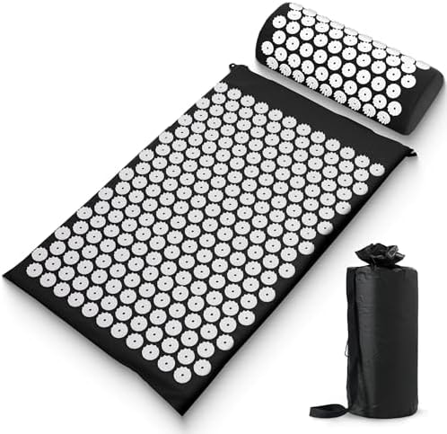 Sharper Image® Acupressure Mat & Pillow Set with Travel Bag for Full Body Muscle Recovery & Relaxation, Stress & Anxiety Relief, Back Neck Shoulder Pain Relief| Portable Travel Massage Tool Gift