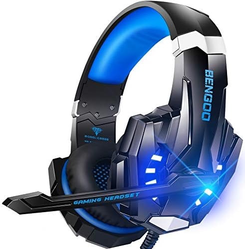BENGOO G9000 Stereo Gaming Headset for PS4 PC Xbox One PS5 Controller, Noise Cancelling Over Ear Headphones with Mic, LED Light, 7.1 Surround Sound, Soft Memory Earmuffs for Nintendo Xbox Series X|S