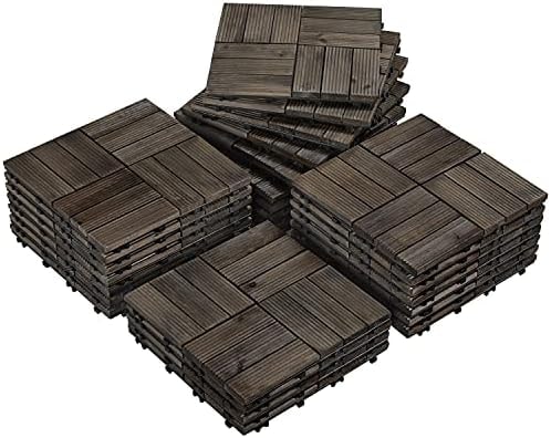 Yaheetech 27 Pack Patio Tiles 12 x 12'' Decking Tiles for Balcony and Outdoor, Solid Wood Interlocking Flooring Tiles for Garden Poolside Front/Back Yard, Black