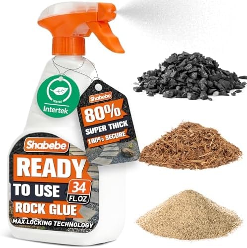 Shabebe Rock Glue with Sprayer-34OZ Ready to Use Mulch Bond for Landscaping, No Dilution Landscape Glue Spray for Rock, Pea Gravel, Weather Resistant Intertek Test, Pets Safe for Garden Beds
