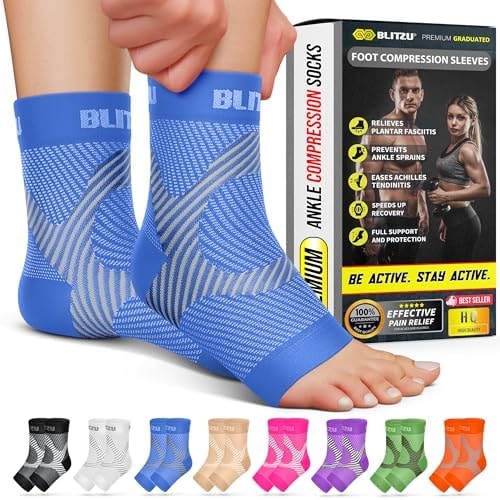 BLITZU Compression Socks for Plantar Fasciitis, Foot, Arch & Ankle Support