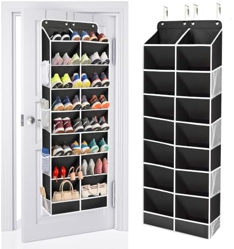 ULG Over The Door Shoe Organizer with 16 Large Pockets, Hanging Shoe Rack for Closet Door, Space Saving Shoe Storage Black