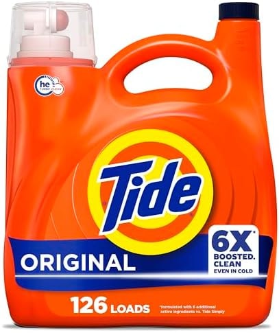 Tide Liquid Laundry Detergent, Original Scent, 126 Loads, 158 fl oz, Boosted Clean even in cold water, laundry soap, concentrated liquid detergent