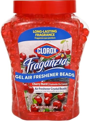 Clorox Fraganzia Crystal Beads Air Freshener, Long Lasting Room Deodorizer and Odor Eliminator Gel Beads to Freshen Home, Car, or Office, Cherry Burst Scent, 12 Fl Oz