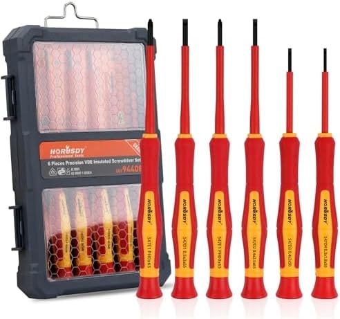 HORUSDY 1000V 6-Piece Mini Insulated Screwdriver Set, Magnetic Tip Mini Electrician Screwdriver Set Slotted(1.8mm,2.0mm2.5mm,3.0mm), Phillips: (PH00, PH0)
