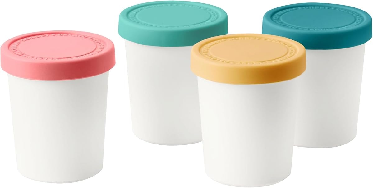 Tovolo Mini Ice Cream Containers 6oz for Homemade Ice Cream Set of 4, Reusable Ice Cream Storage Containers for Freezer with Silicone Lids, Small Ice Cream Tubs Stackable BPA Free, Assorted Tropics